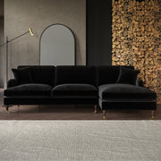 Black Velvet Right Hand Facing 4 Seater Chaise Corner Sofa sofa by DunePine - premium handmade upholstery available in UAE.